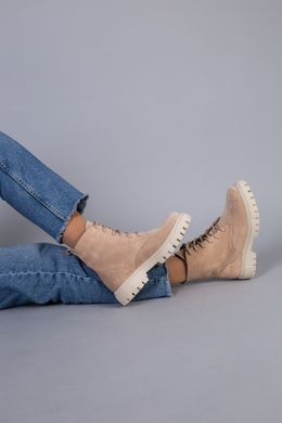 Ботинки женские замшевые пудровые, на шнурках, зимние, 39, 25.5