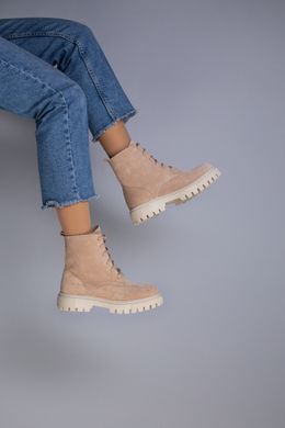 Ботинки женские замшевые пудровые, на шнурках, зимние, 39, 25.5