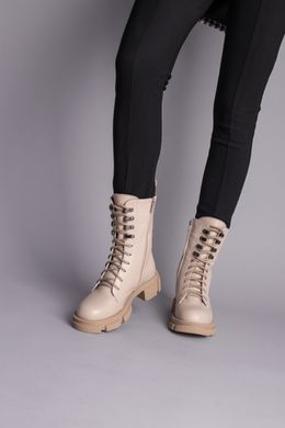 Ботинки женские кожаные цвет латте на шнурках и с замком, на байке, 36, 23
