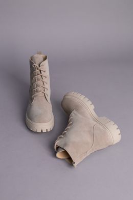 Ботинки женские замшевые бежевые, на шнурках, на цигейке, 36, 23.5