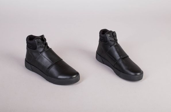 Ботинки мужские кожаные черные, на шнурках и липучке, деми, 45, 30