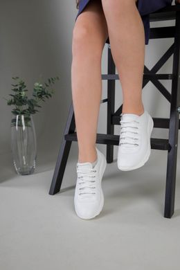 Кросівки для дівчинки шкіряні білі зі срібною фурнітурою, 37, 24