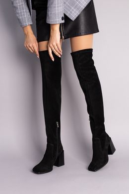 Сапоги-чулки женские замшевые черные на каблуке, 39, 26