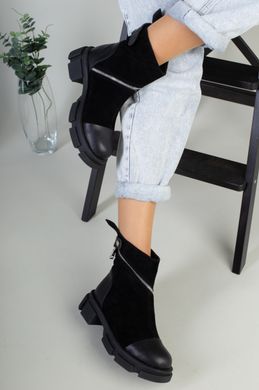 Ботинки женские замшевые черные с вставками кожи, 41, 26-26.5