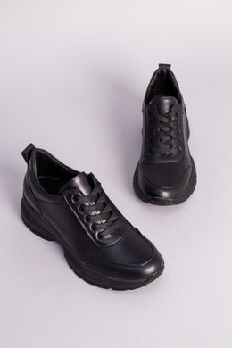 Кросівки жіночі шкіряні чорні на чорній підошві, 36, 24