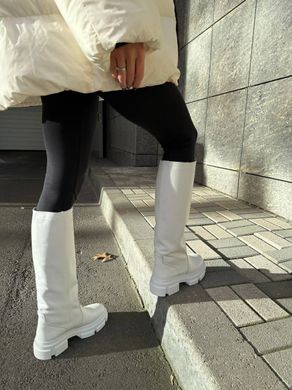 Сапоги женские кожаные белого цвета демисезонные, 36, 23