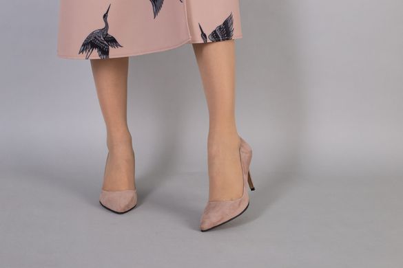 Човники жіночі велюрові бежевого кольору, каблук 7,5 см, 37, 24