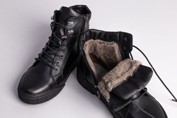 Ботинки мужские кожаные черного цвета зимние, 40, 26-26.5