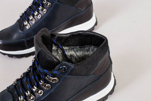 Ботинки мужские кожаные синие на шнурках, зимние, 36, 23.5