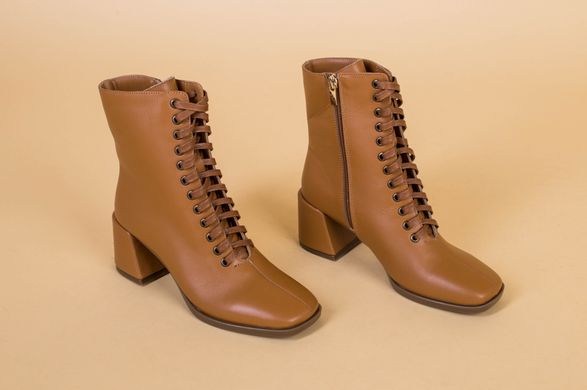 Ботинки женские кожаные карамельного цвета, на каблуке, зимние, 38, 24.5-25