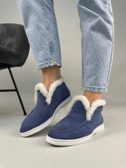 Лоферы женские замшевые джинсового цвета зимние, 37, 24