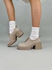 Туфлі жіночі замшеві пісочного кольору на підборах зі шнурівкою, 41, 26.5