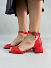 Босоножки женские кожаные красные на каблуке, 41, 26.5
