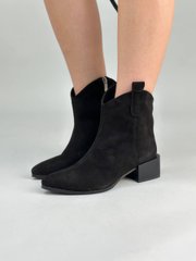 Ботинки ковбойки женские замшевые черного цвета на каблуке демисезонные с замком, 38, 24.5