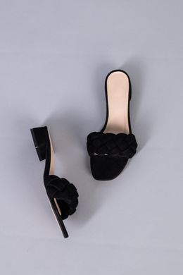 Шлепанцы женские замшевые черные на каблуке 2 см, 40, 25.5