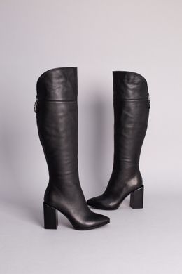 Ботфорты женские кожаные черные на каблуке демисезонные, 38, 24