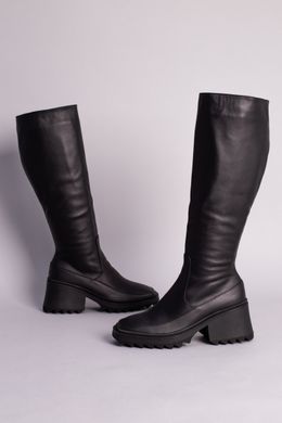 Сапоги женские кожаные черные на небольшом каблуке зимние, 40, 26