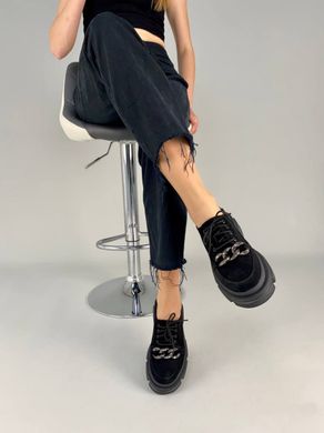 Туфли женские замшевые черные на шнуровке, 36, 23