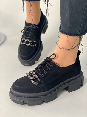 Туфли женские замшевые черные на шнуровке, 36, 23