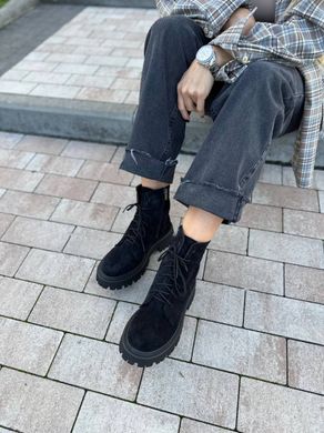 Ботинки женские замшевые черного цвета низкий ход зимние, 41, 26.5