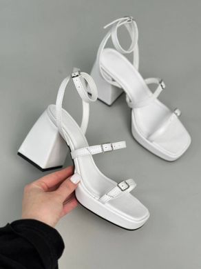 Босоножки женские кожаные белого цвета на каблуках, 40, 26