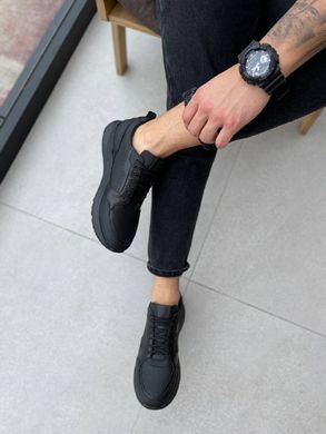 Кроссовки мужские кожаные черные матовые на черной подошве, 42, 28