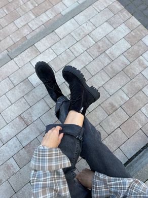 Ботинки женские замшевые черного цвета низкий ход зимние, 41, 26.5