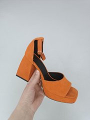 Босоножки женские замшевые оранжевые на каблуке, 36, 23.5