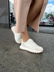 Кросівки жіночі шкіряні білі із вставками сірої замші, 41, 25.5