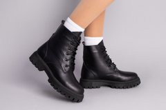 Ботинки женские кожаные черного цвета на шнурках, на цигейке, 41, 26.5