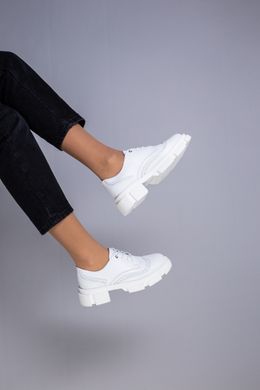 Туфли женские кожаные белые на шнурках, 40, 26