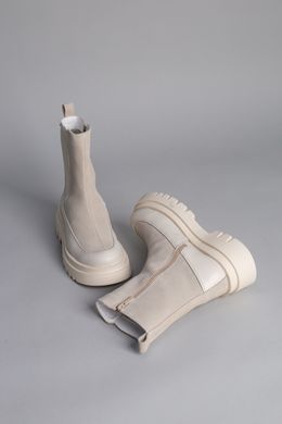 Ботинки женские замшевые молочные с кожаной вставкой молочного цвета демисезонные, 40, 26