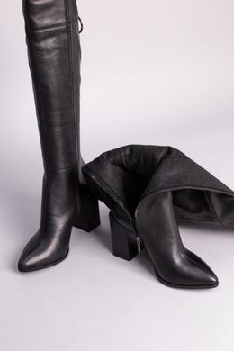 Ботфорты женские кожаные черные на каблуке демисезонные, 39, 24.5-25