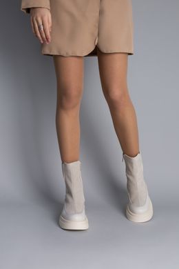 Ботинки женские замшевые молочные с кожаной вставкой молочного цвета демисезонные, 40, 26