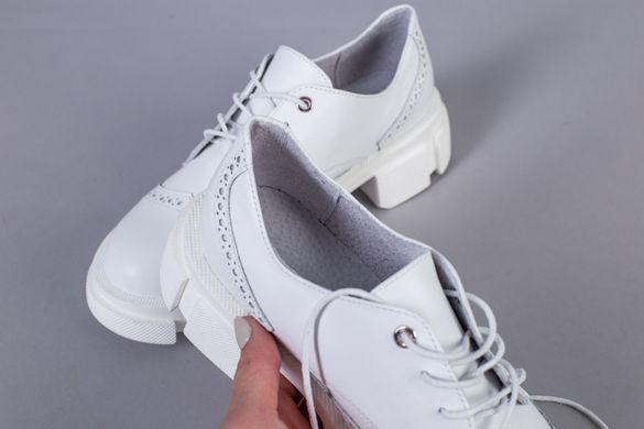 Туфлі жіночі шкіряні білі на шнурках, 40, 26