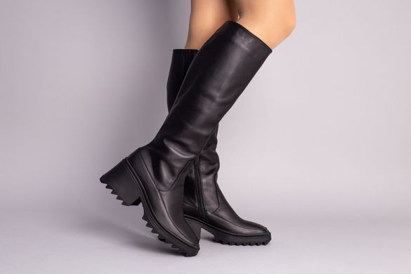 Сапоги женские кожаные черные на небольшом каблуке, 36, 23.5