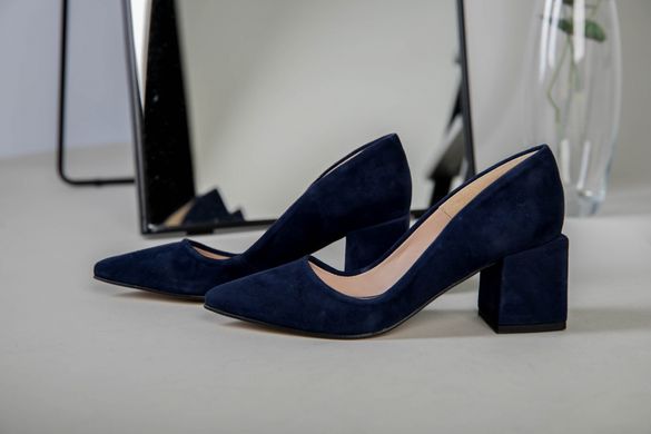 Туфлі жіночі з велюру синього кольору з обтягнутим підбором, 40, 26-26.5