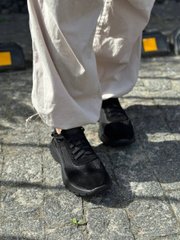 Кросівки жіночі замшеві чорні із вставками шкіри та сітки на чорній підошві, 41, 26.5