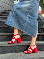 Босоножки женские замшевые красные на каблуках, 40, 26