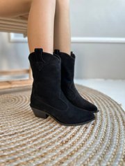 Ботинки ковбойки женские замшевые черного цвета на черной подошве демисезоные, 41, 26.5