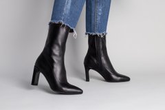 Ботинки женские кожаные черные на каблуке демисезонные, 41, 26.5