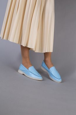 Туфли женские кожаные голубого цвета на низком ходу, 36, 24