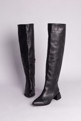 Ботфорты женские кожаные черные на каблуке демисезонные, 41, 26.5