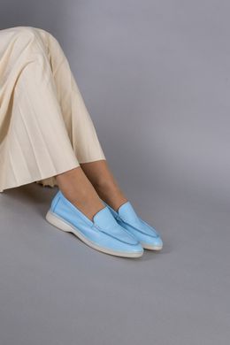 Туфли женские кожаные голубого цвета на низком ходу, 36, 24
