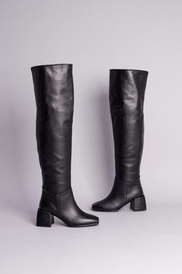 Ботфорты женские кожаные черные на каблуке демисезонные, 39, 25.5