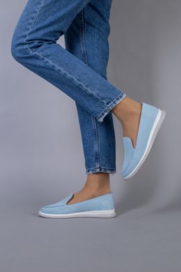 Туфли женские замшевые голубого цвета на низком ходу, 36, 23.5