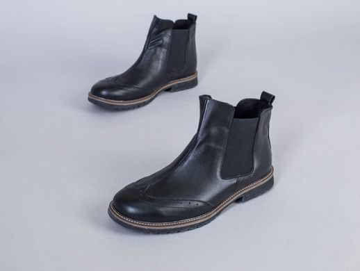 Ботинки мужские кожаные черные с резинкой по бокам, на байке, 40, 26.5