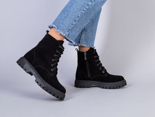Ботинки женские замшевые черные, на шнурках и с замком, зимние, 36, 23.5