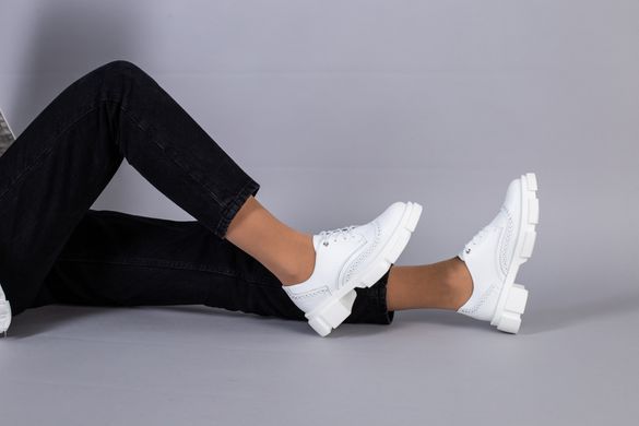 Туфлі жіночі шкіряні білі на шнурках, 41, 26.5