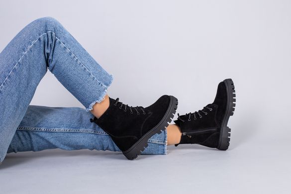 Ботинки женские замшевые черные, на шнурках и с замком, зимние, 36, 23.5